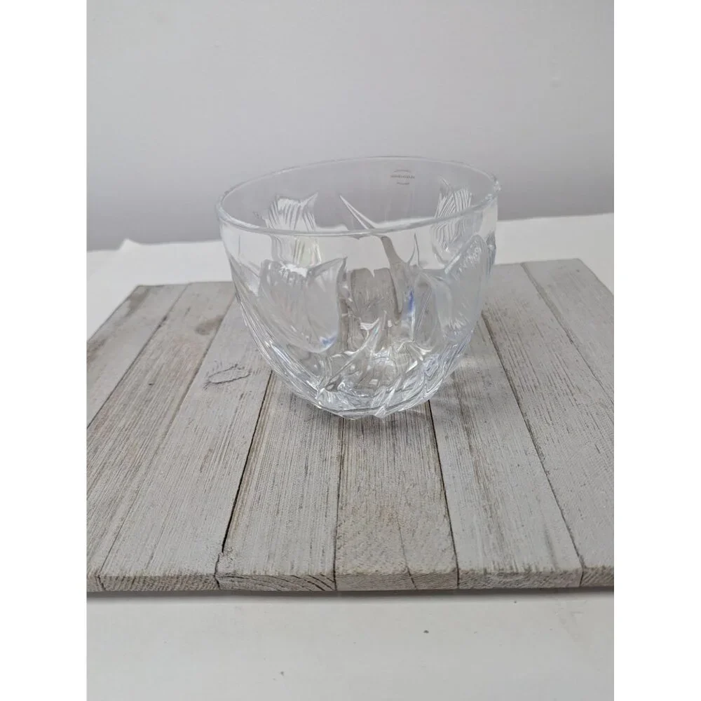Vintage 24% Lead Crystal Raised Tulips Teleflora Bowl Cache Made In France